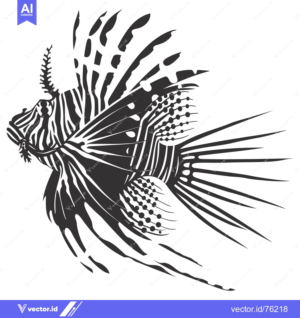 Premium Vector of Black and White Illustration of a Lionfish with Striking Fin Spines
