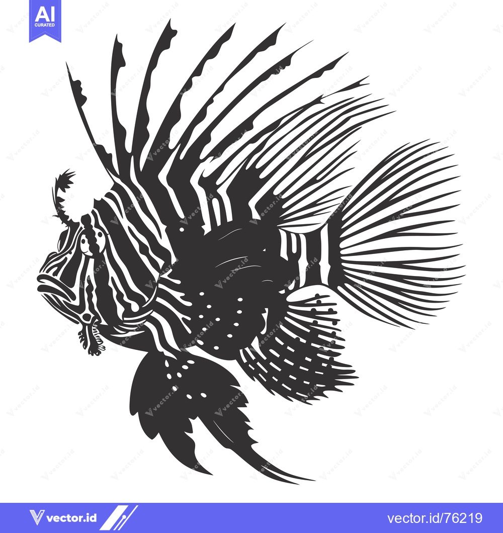Premium Vector of Black and White Silhouette of a Lionfish