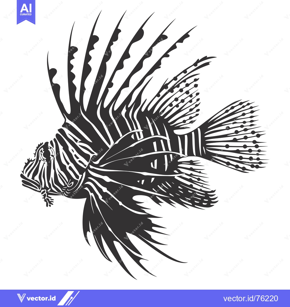 Premium Vector dari Black and White Stylized Illustration of a Lionfish