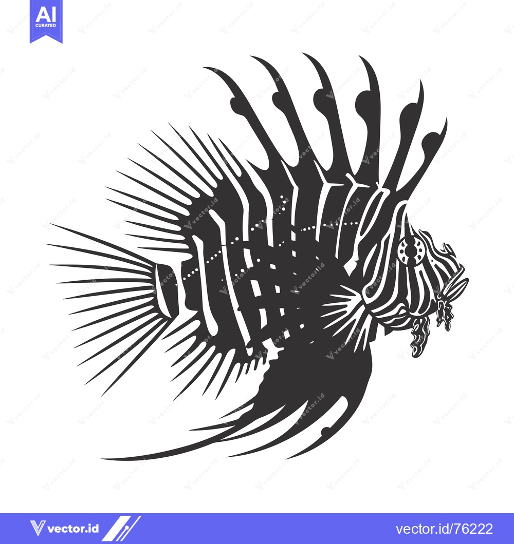 Premium Vector of Black and White Stylized Lionfish Illustration