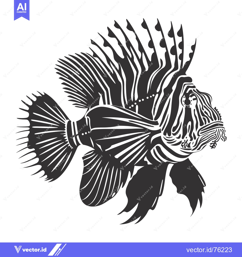 Premium Vector of Black and White Illustration of a Lionfish with Spines