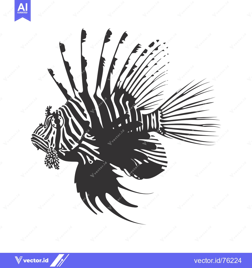 Premium Vector dari Black and White Line Art Illustration of a Lionfish
