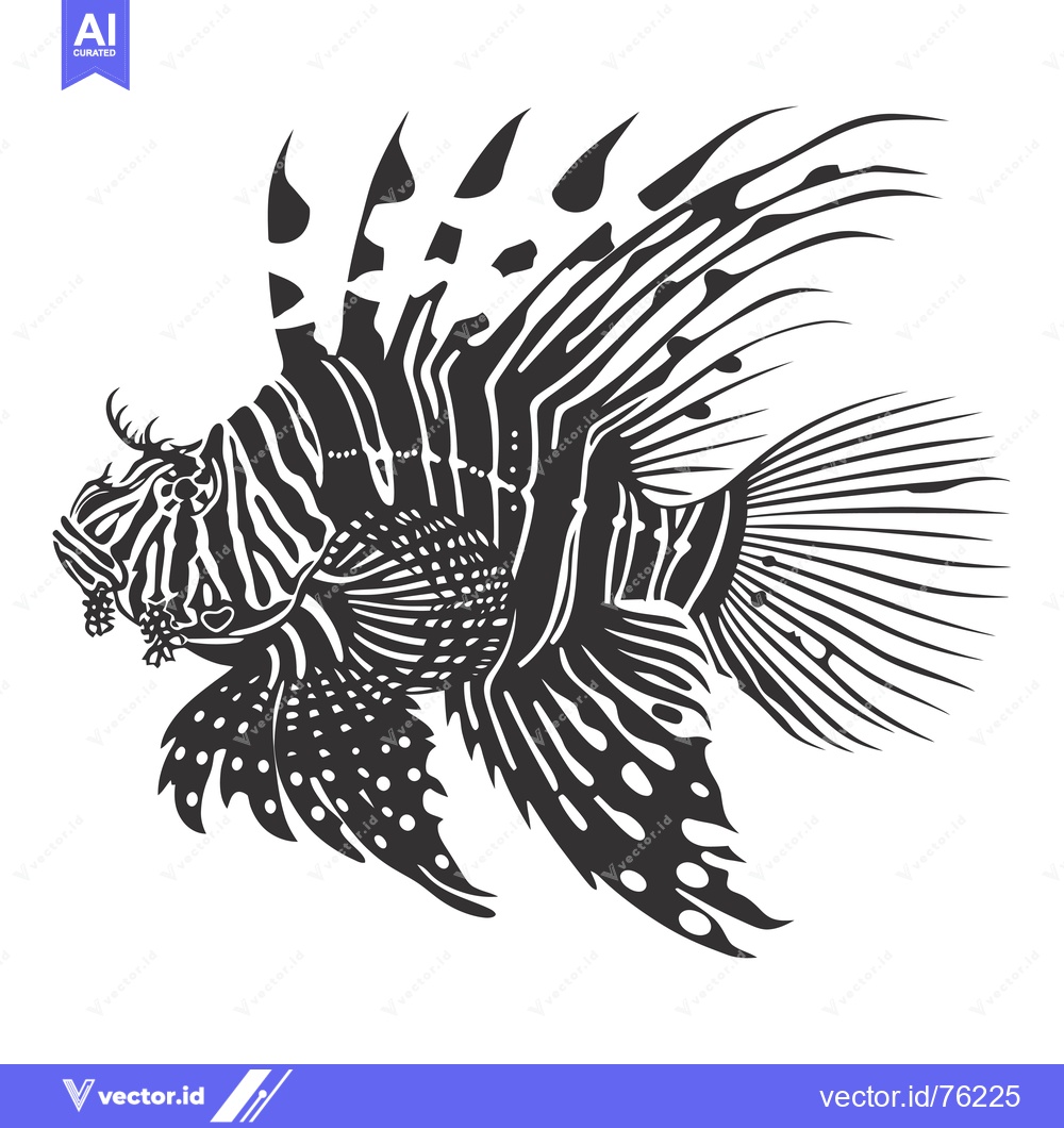 Premium Vector of Black and White Stylized Illustration of a Lionfish