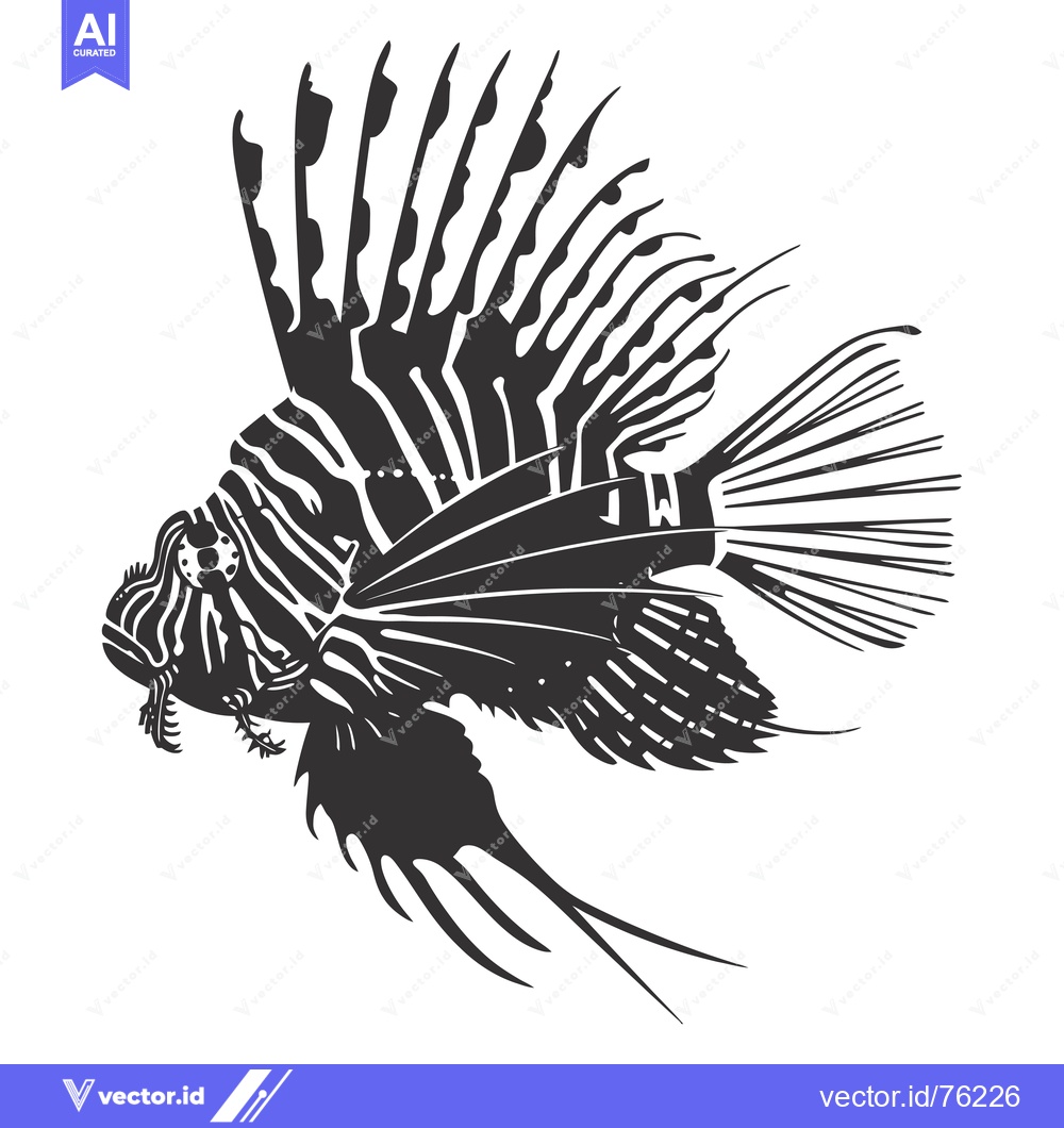Premium Vector of Black and White Illustration of a Lionfish with Spines