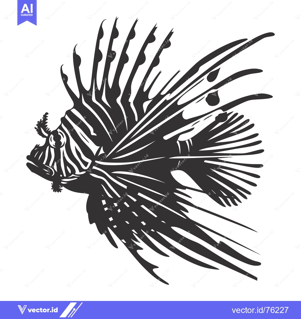 Premium Vector of Black and White Illustration of a Lionfish with Spines