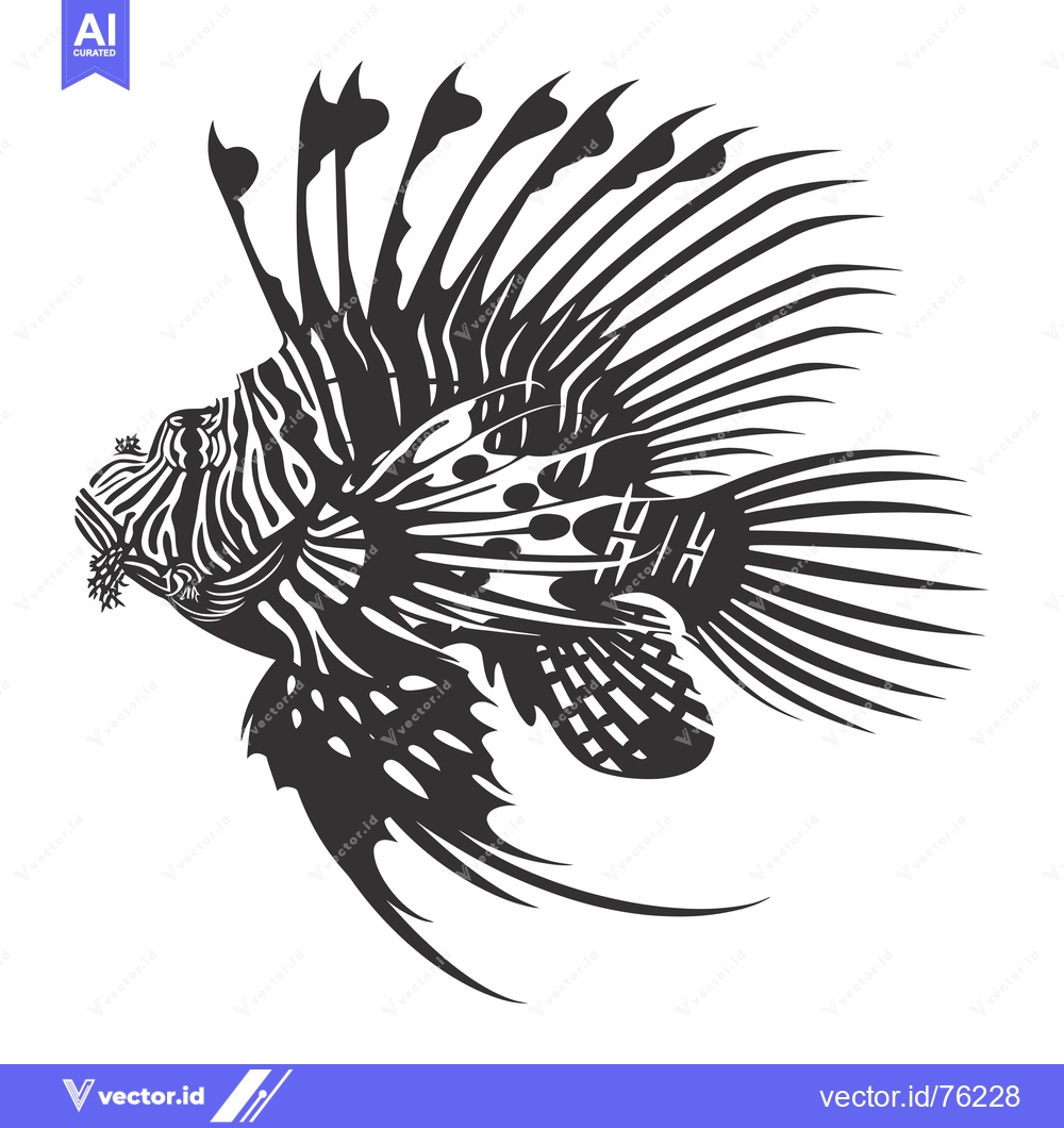 Premium Vector of Black and White Illustration of a Lionfish with Spines