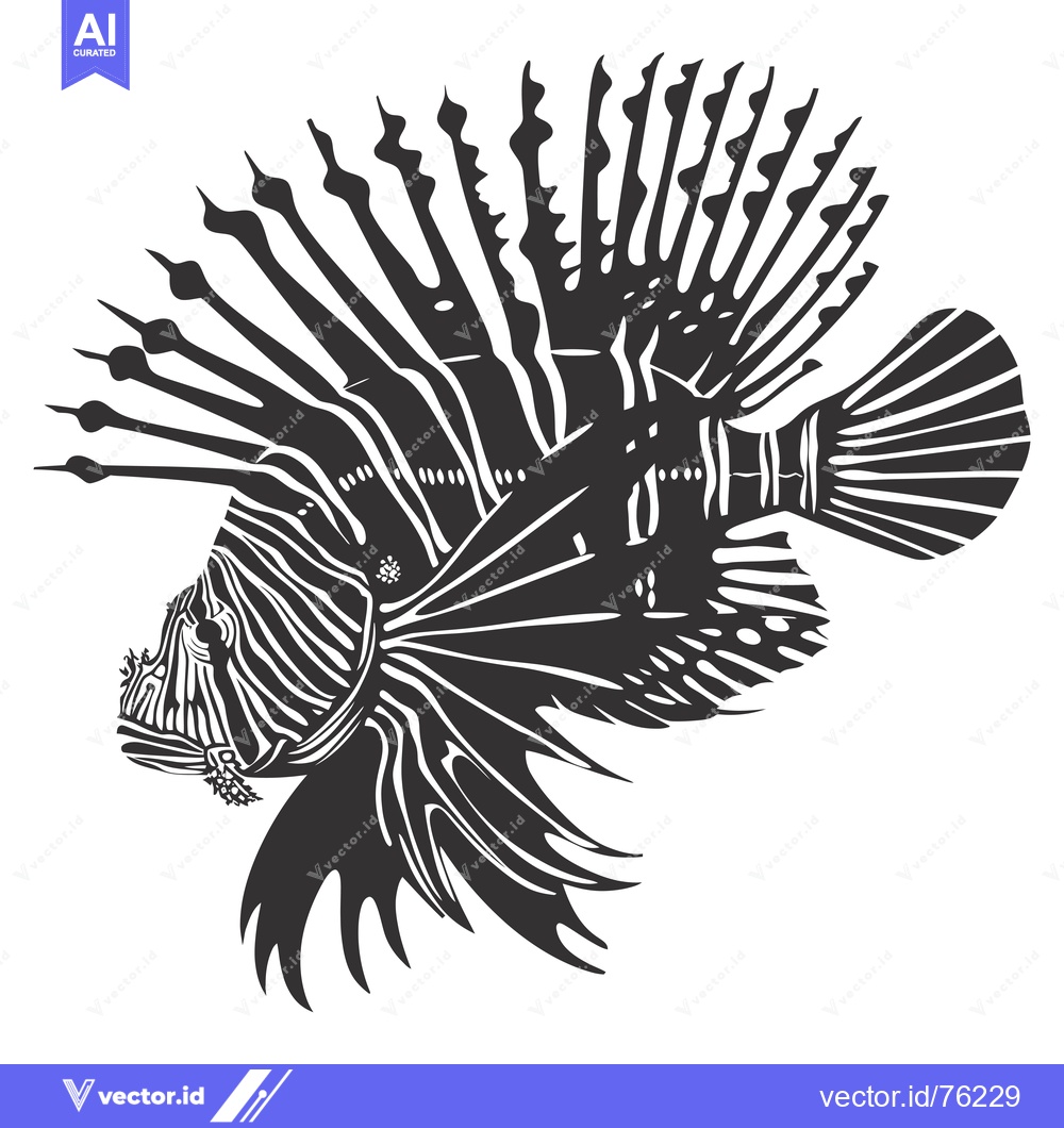 Premium Vector dari Black and White Illustration of a Lionfish with Extended Fins