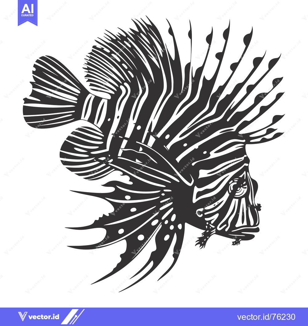 Premium Vector dari Black and White Illustration of a Lionfish with Spiked Fins