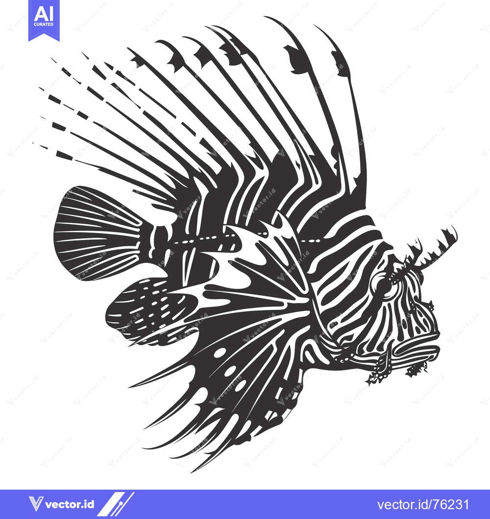 Premium Vector dari Black and White Line Art Illustration of a Lionfish