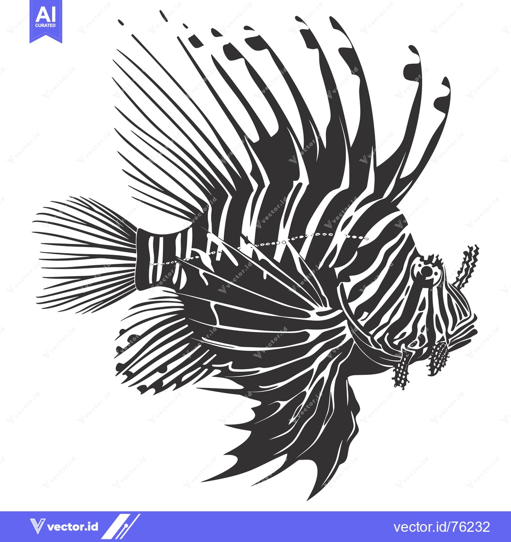 Premium Vector dari Black and White Illustration of a Lionfish