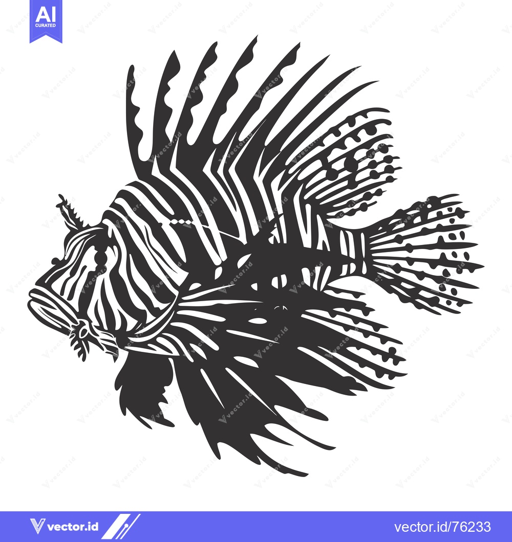 Premium Vector of Black and White Illustration of a Lionfish
