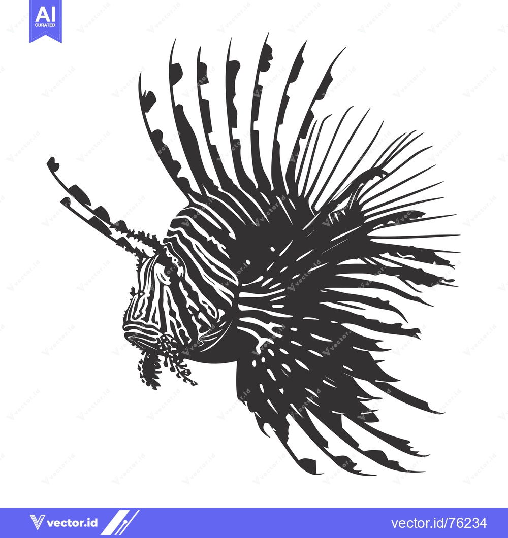 Premium Vector of Black and White Illustration of a Lionfish with Extended Fins