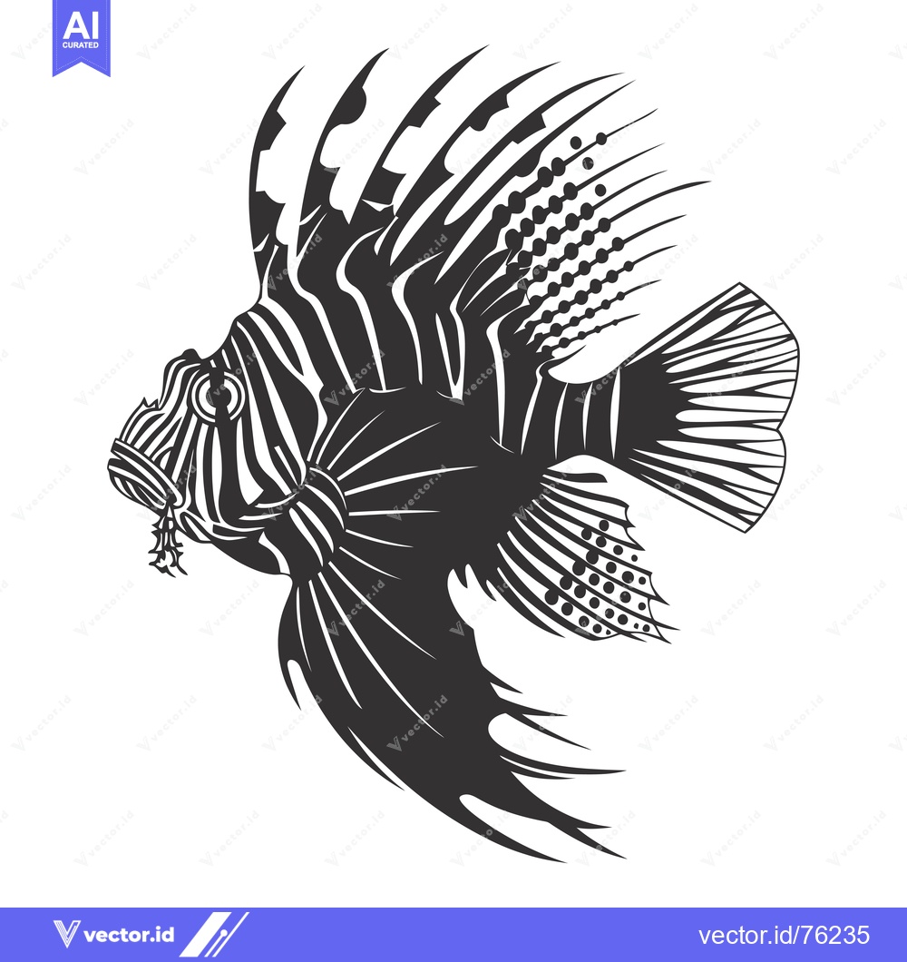 Premium Vector of Black and White Illustration of a Lionfish with Spiky Fins