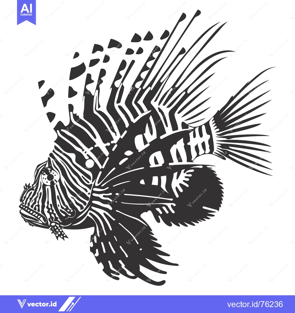 Premium Vector of Black and White Illustration of a Lionfish