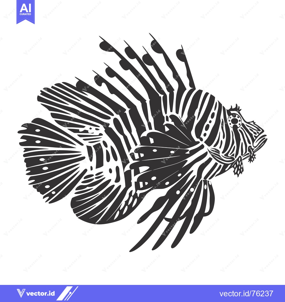 Premium Vector dari Black and White Illustration of a Lionfish with Spines and Stripes