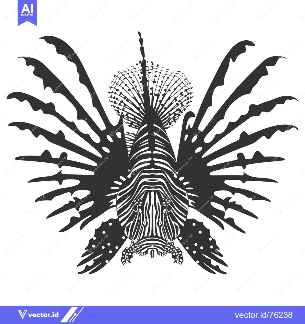 Premium Vector dari Black and White Illustration of a Lionfish Facing the Viewer