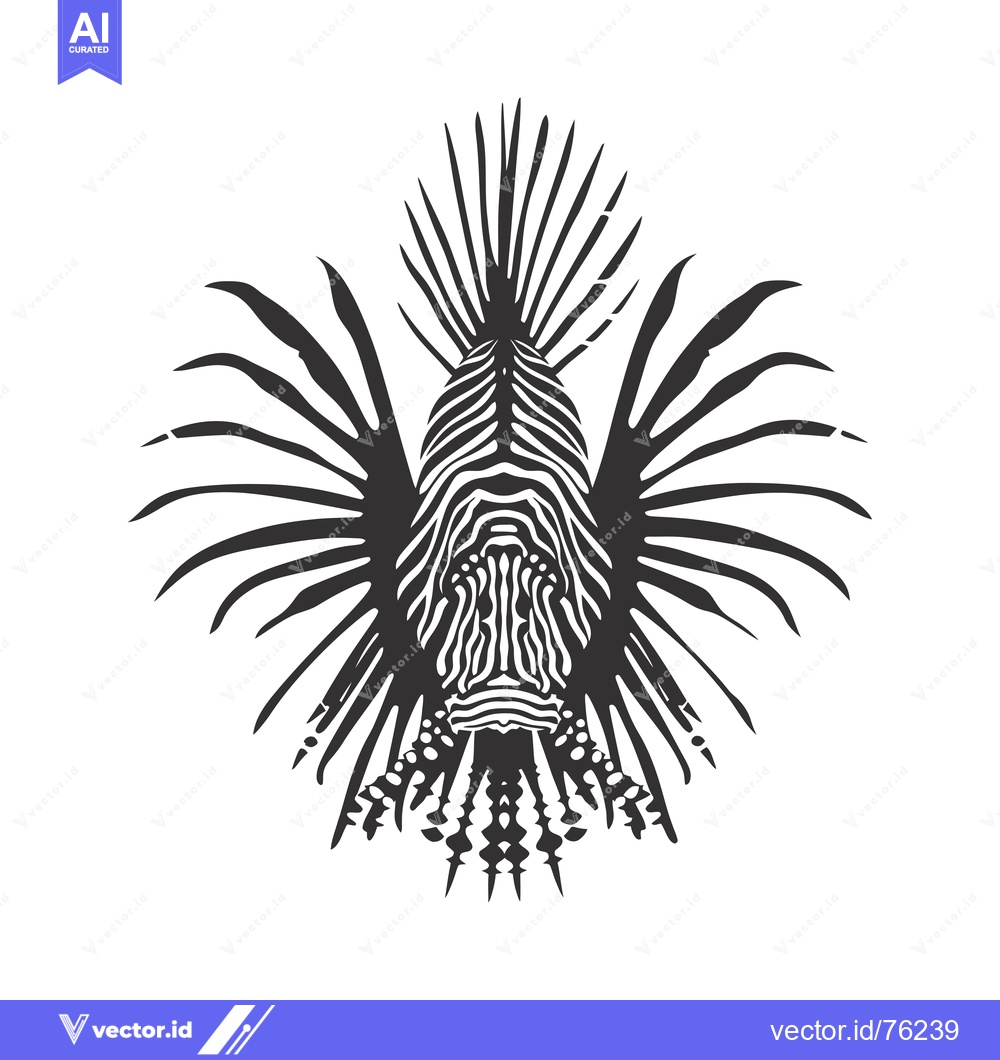 Premium Vector dari Black and White Illustration of a Lionfish with Spines