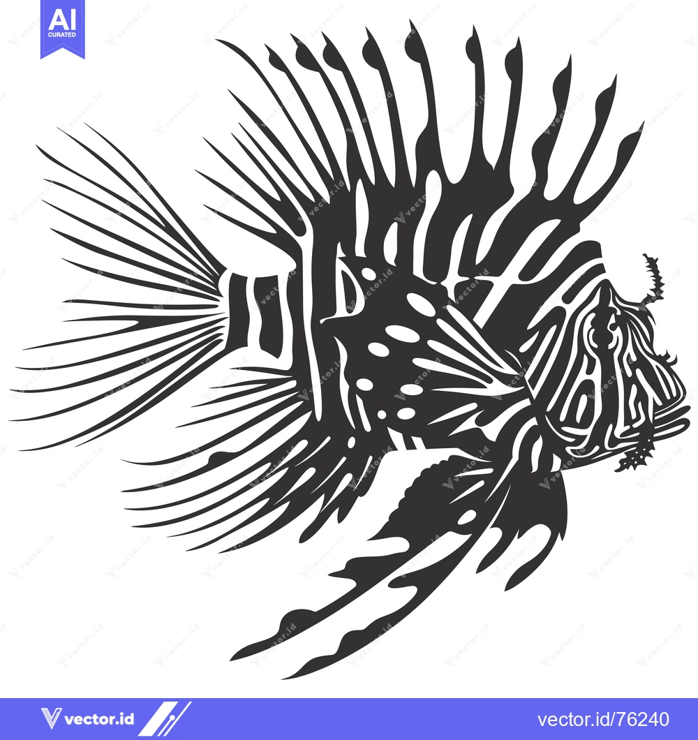 Premium Vector dari Black and White Illustration of a Lionfish