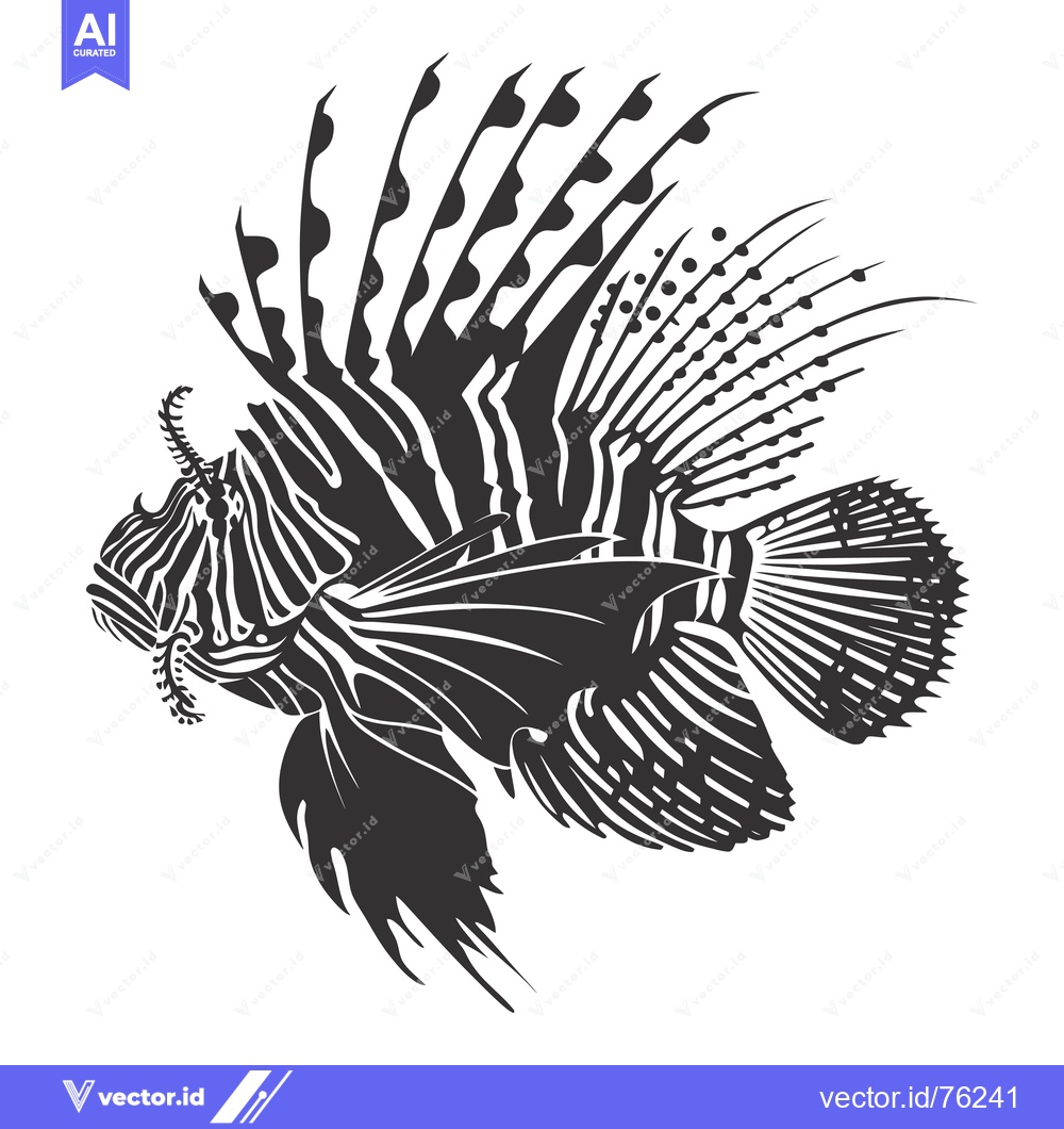 Premium Vector dari Black and White Illustration of a Lionfish