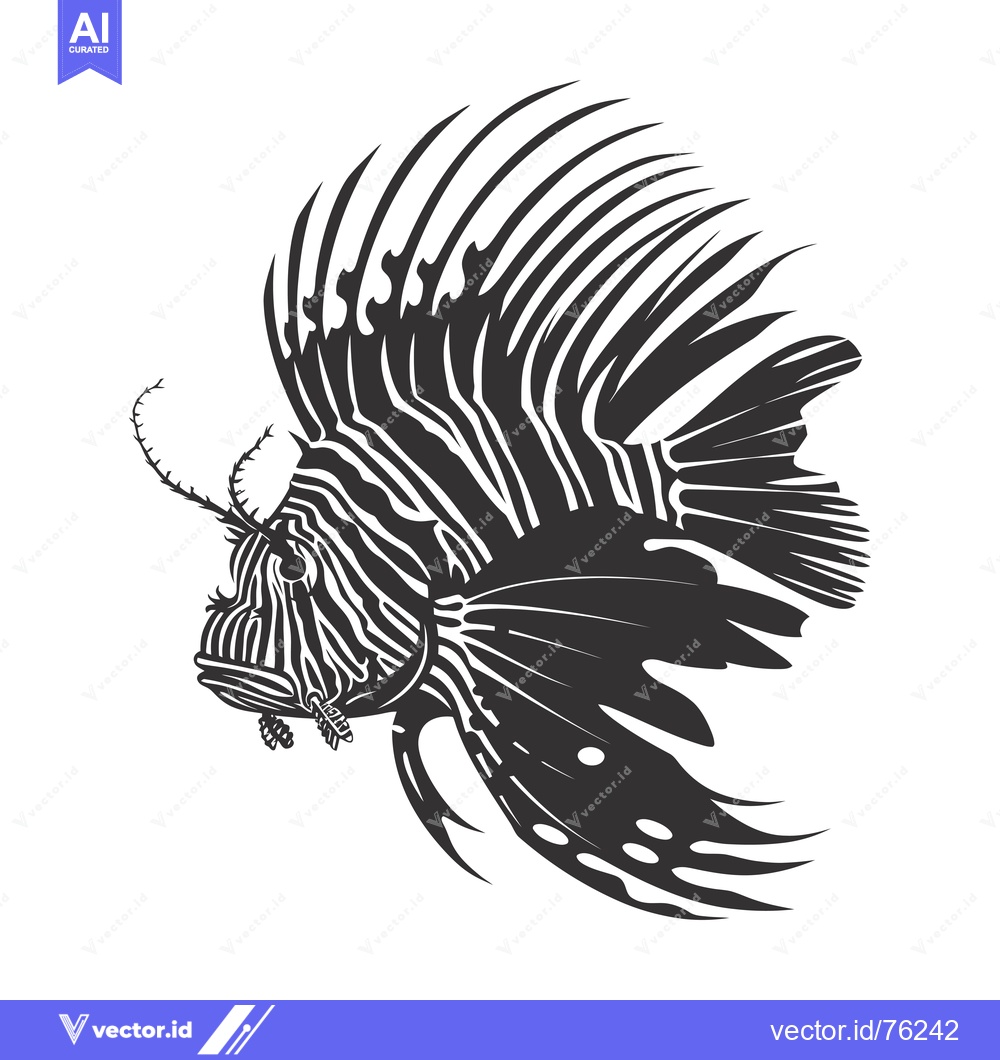 Premium Vector dari Black and White Illustration of a Lionfish with Spines