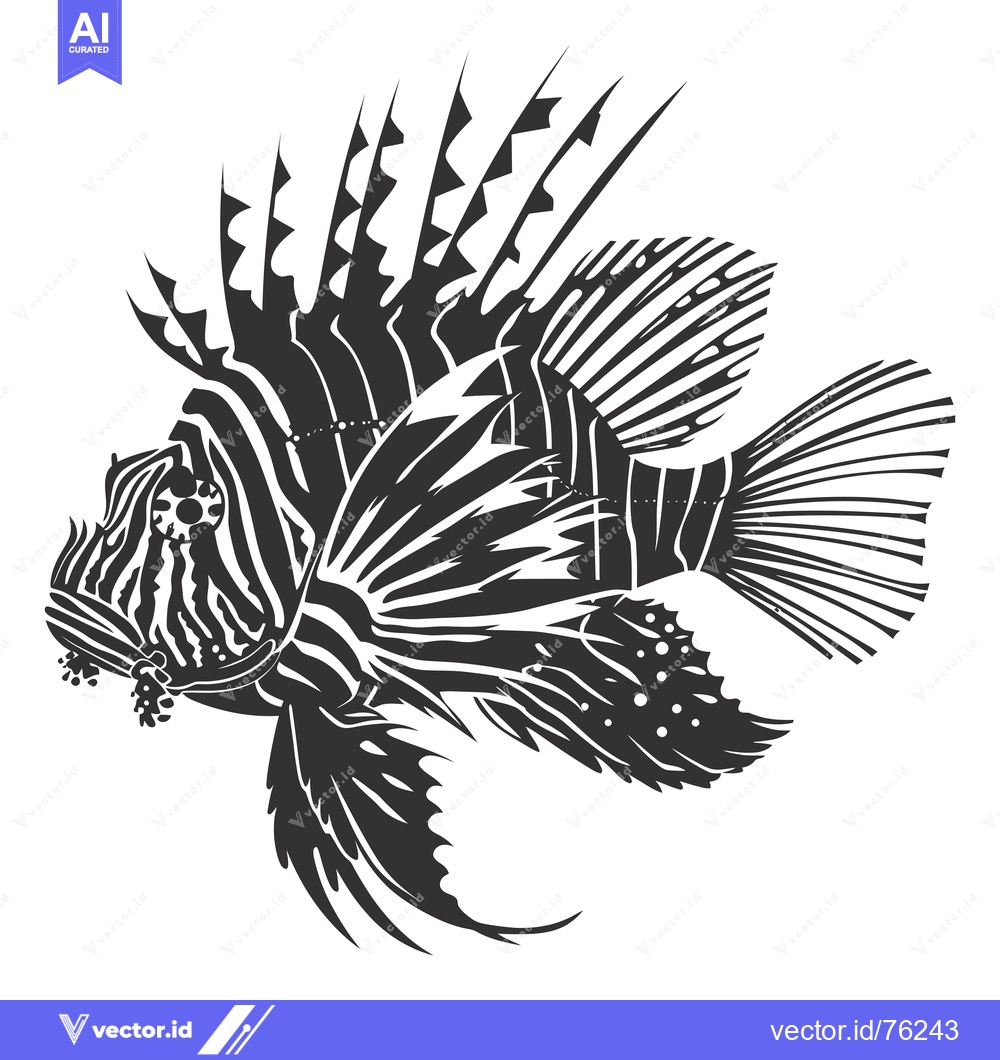 Premium Vector dari Black and White Illustration of a Lionfish with Spines