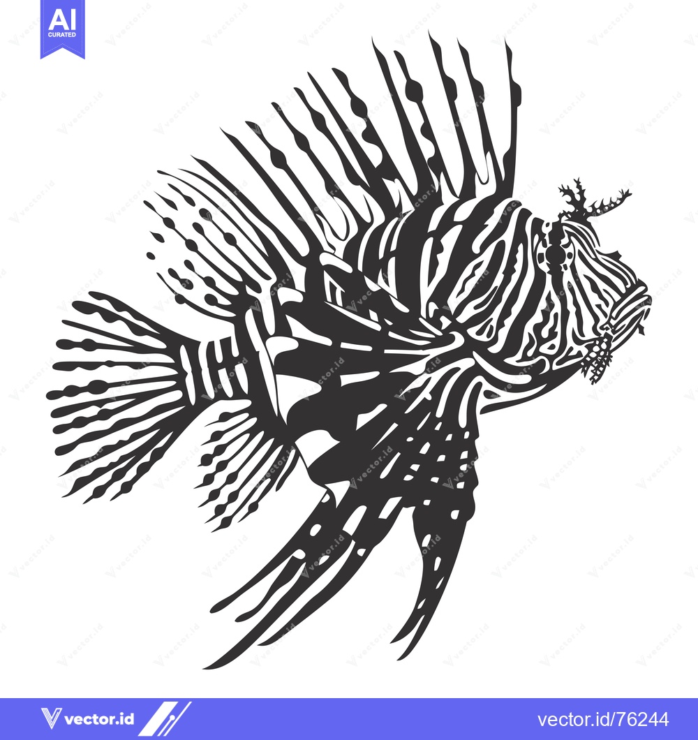 Premium Vector of Black and White Line Art Illustration of a Lionfish