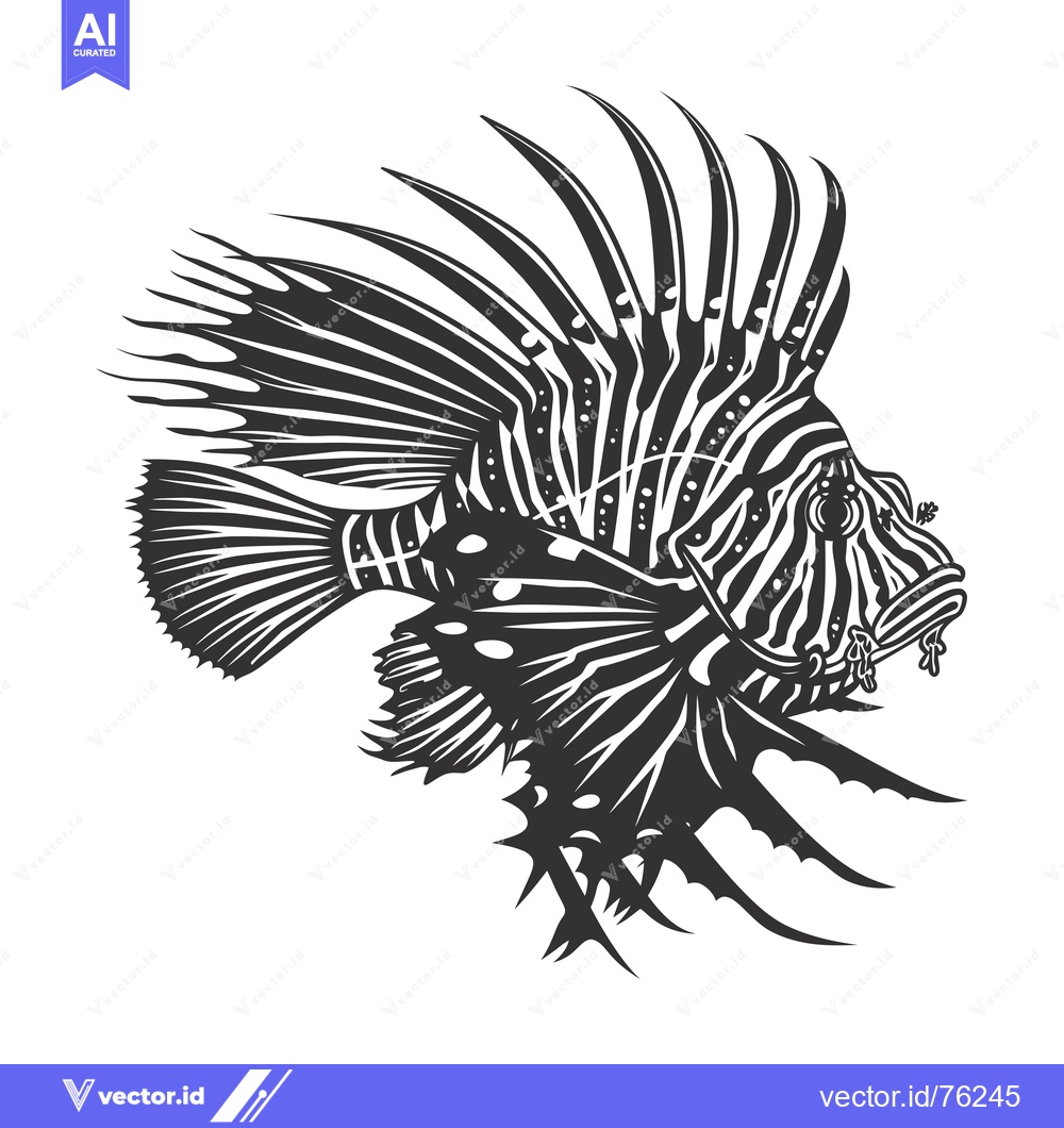 Premium Vector dari Black and White Illustration of a Lionfish with Spikes