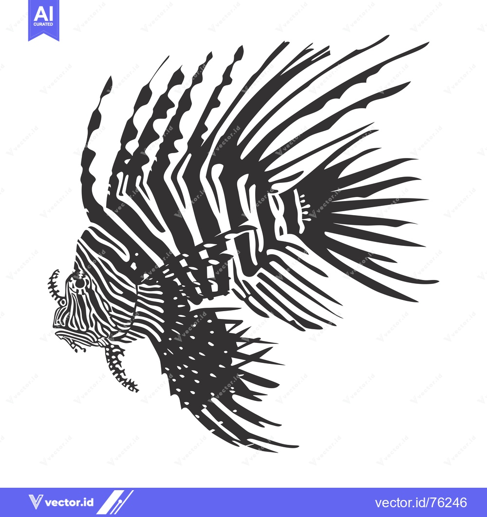 Premium Vector of Black and White Illustration of a Lionfish