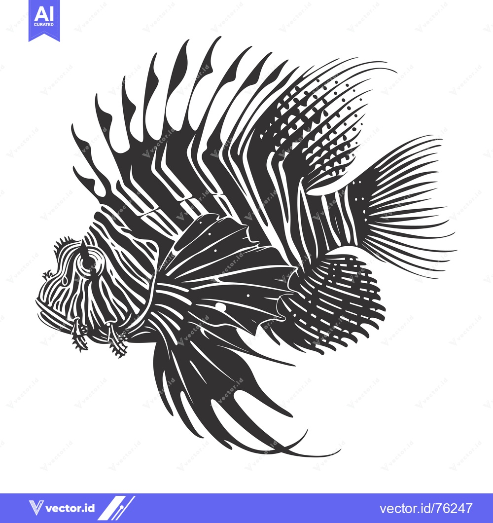Premium Vector dari Black and White Illustration of a Lionfish with Spines and Stripes