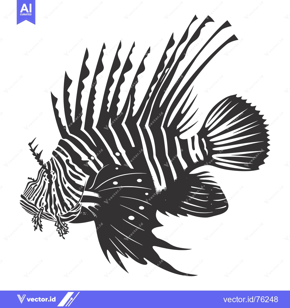 Premium Vector of Black and White Illustration of a Lionfish