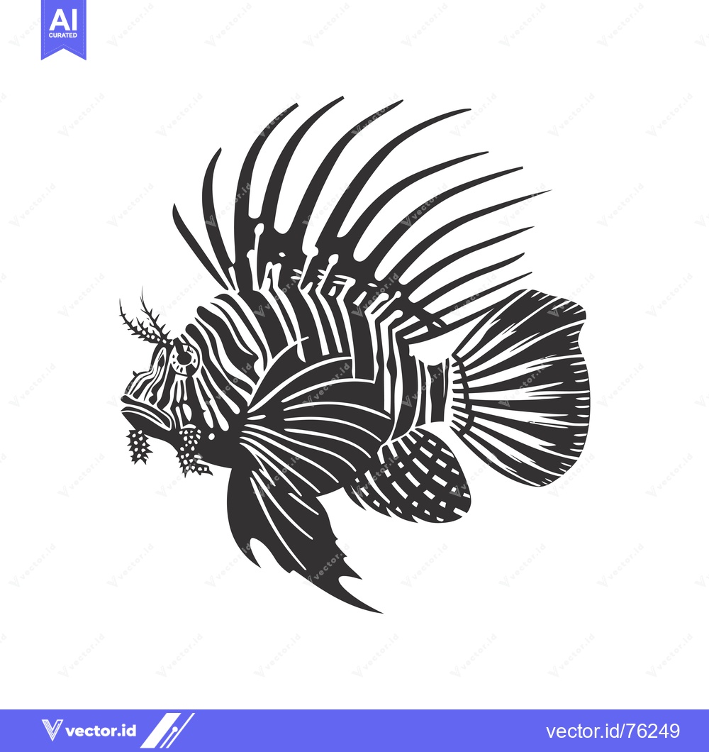 Premium Vector dari Black and White Illustration of a Lionfish with Spines