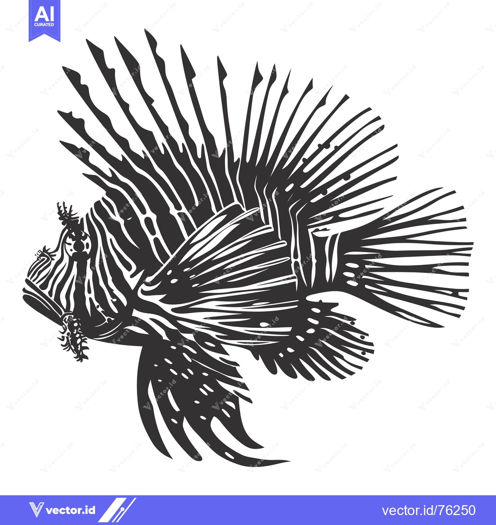 Premium Vector dari Black and White Illustration of a Lionfish with Spines