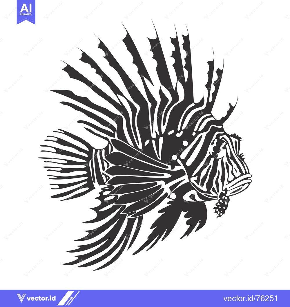 Premium Vector dari Black and White Stylized Illustration of a Lionfish