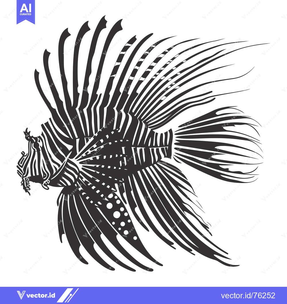 Premium Vector dari Black and White Line Art Illustration of a Lionfish