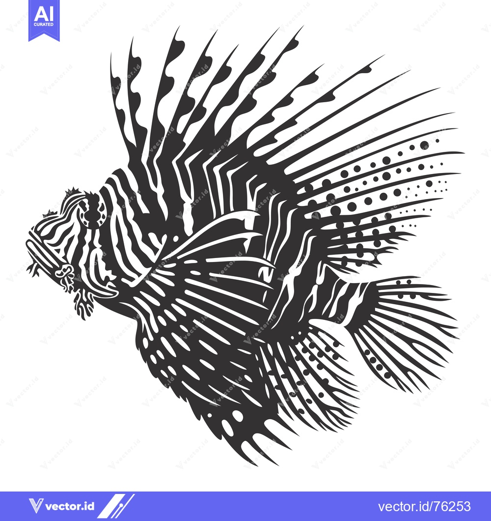 Premium Vector dari Black and White Illustration of a Lionfish