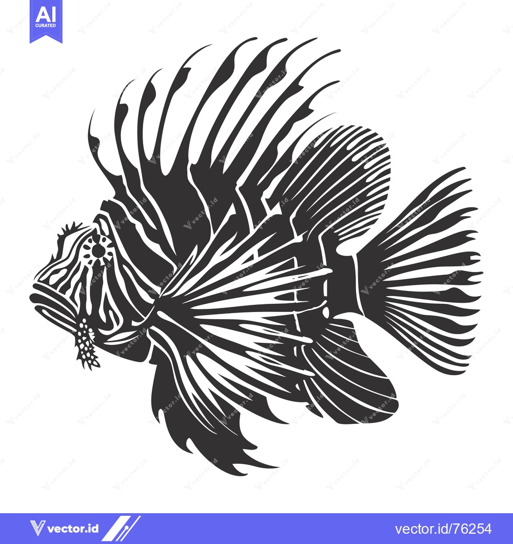 Premium Vector dari Black and White Silhouette of a Lionfish with Spines