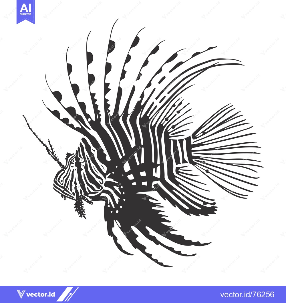 Premium Vector dari Black and White Illustration of a Lionfish with Spines