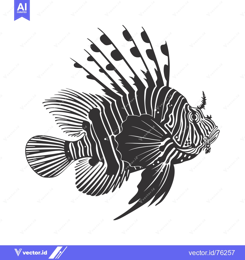 Premium Vector dari Black and White Silhouette of a Lionfish