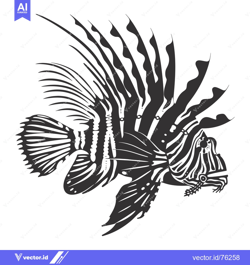 Premium Vector of Black and White Illustration of a Lionfish