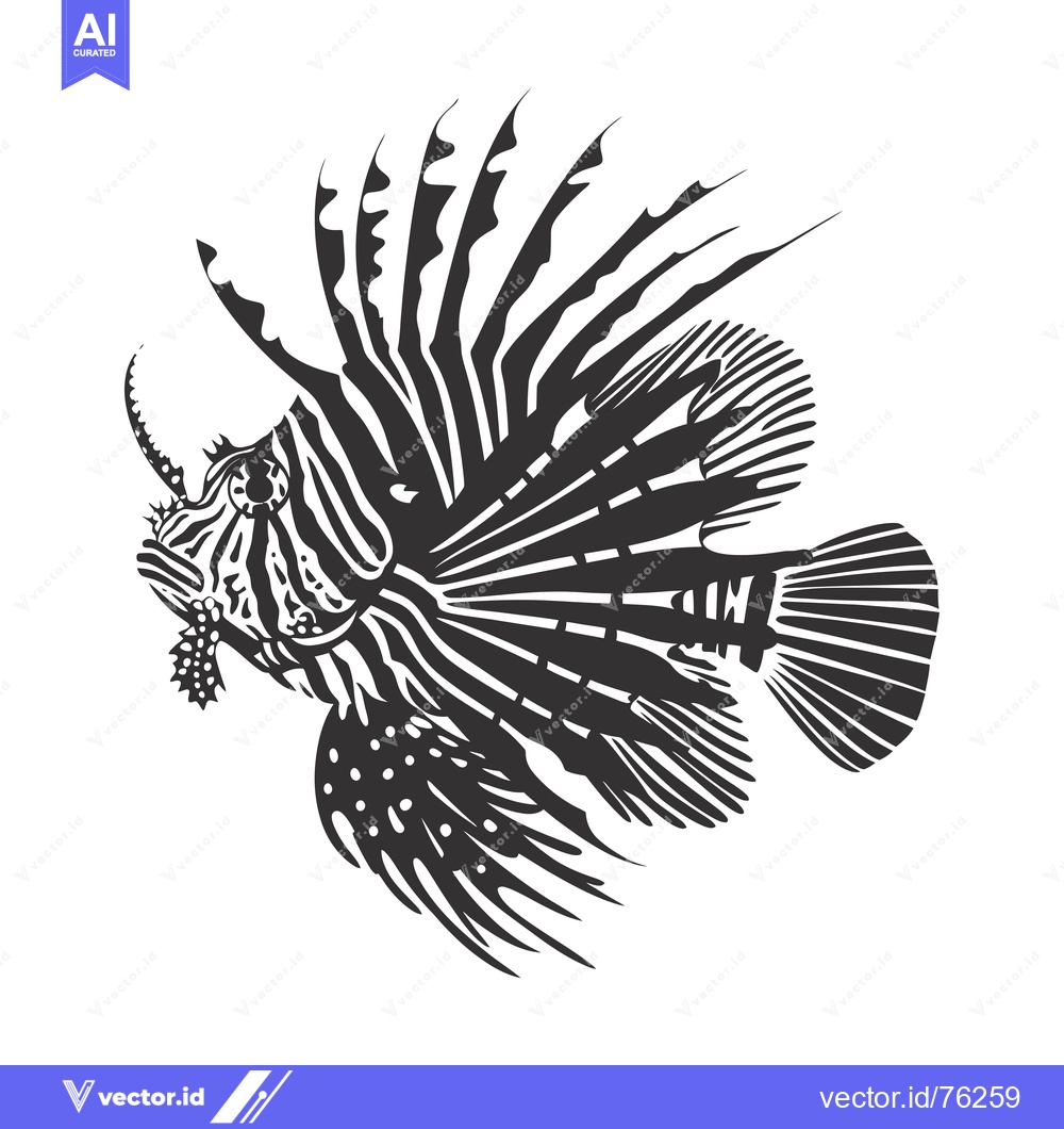 Premium Vector dari Black and White Illustration of a Lionfish with Spines and Stripes