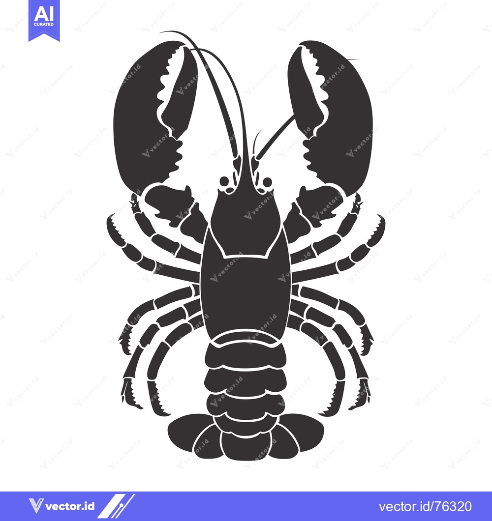 Premium Vector dari Black and White Silhouette of a Lobster with Claws