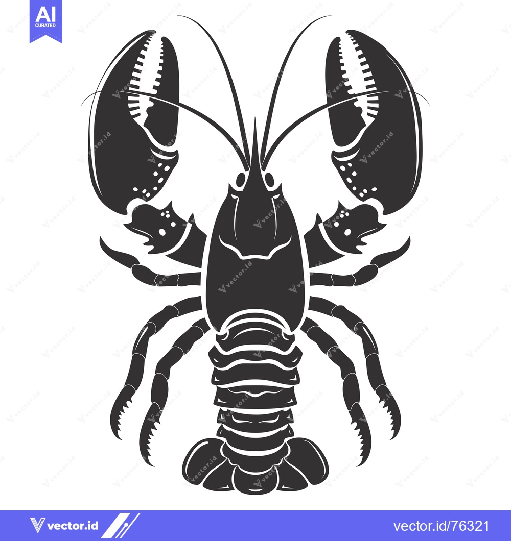 Premium Vector of Black and White Silhouette of a Lobster with Claws Raised