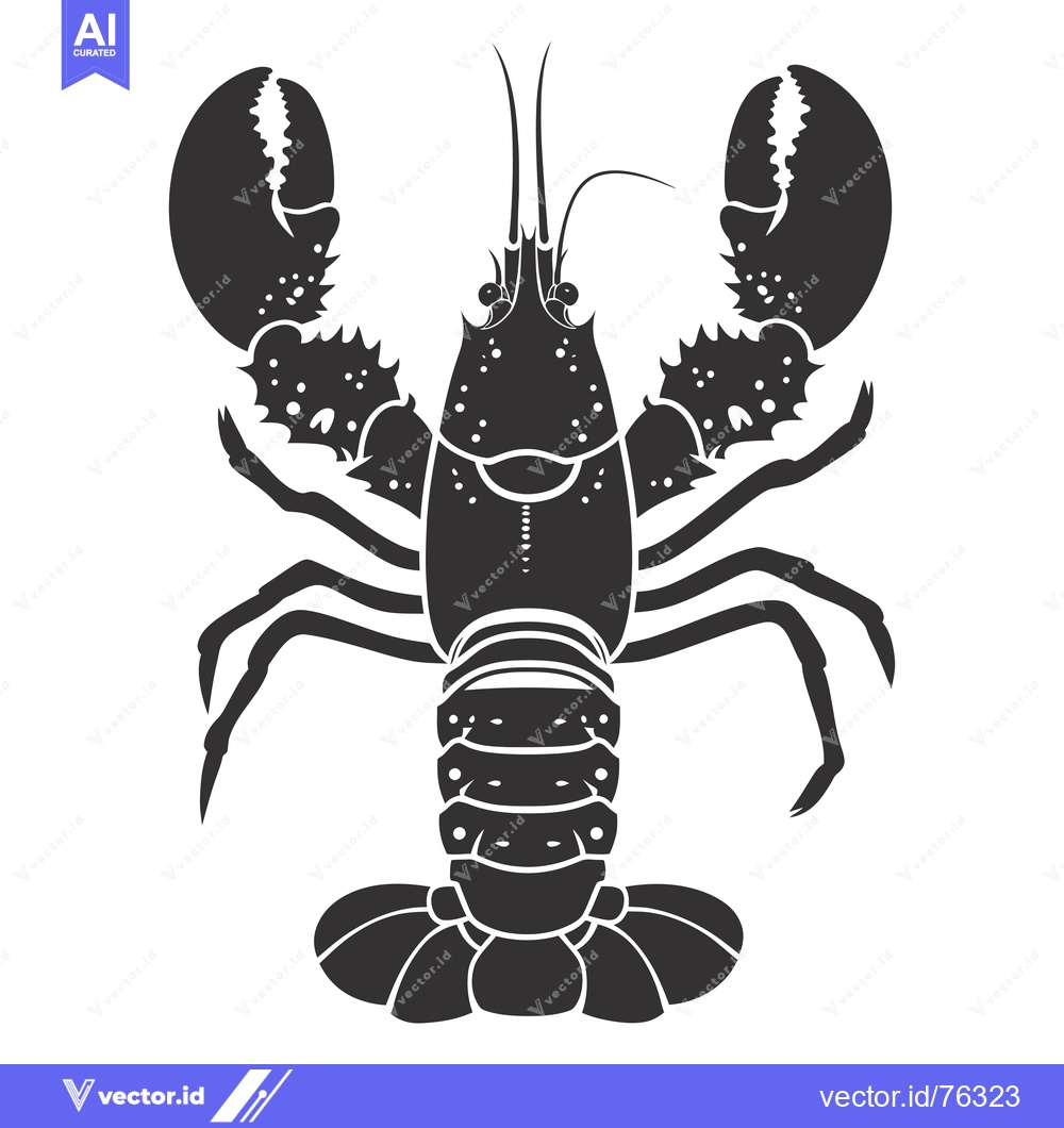 Premium Vector of Black and White Silhouette of a Lobster with Claws and Tail