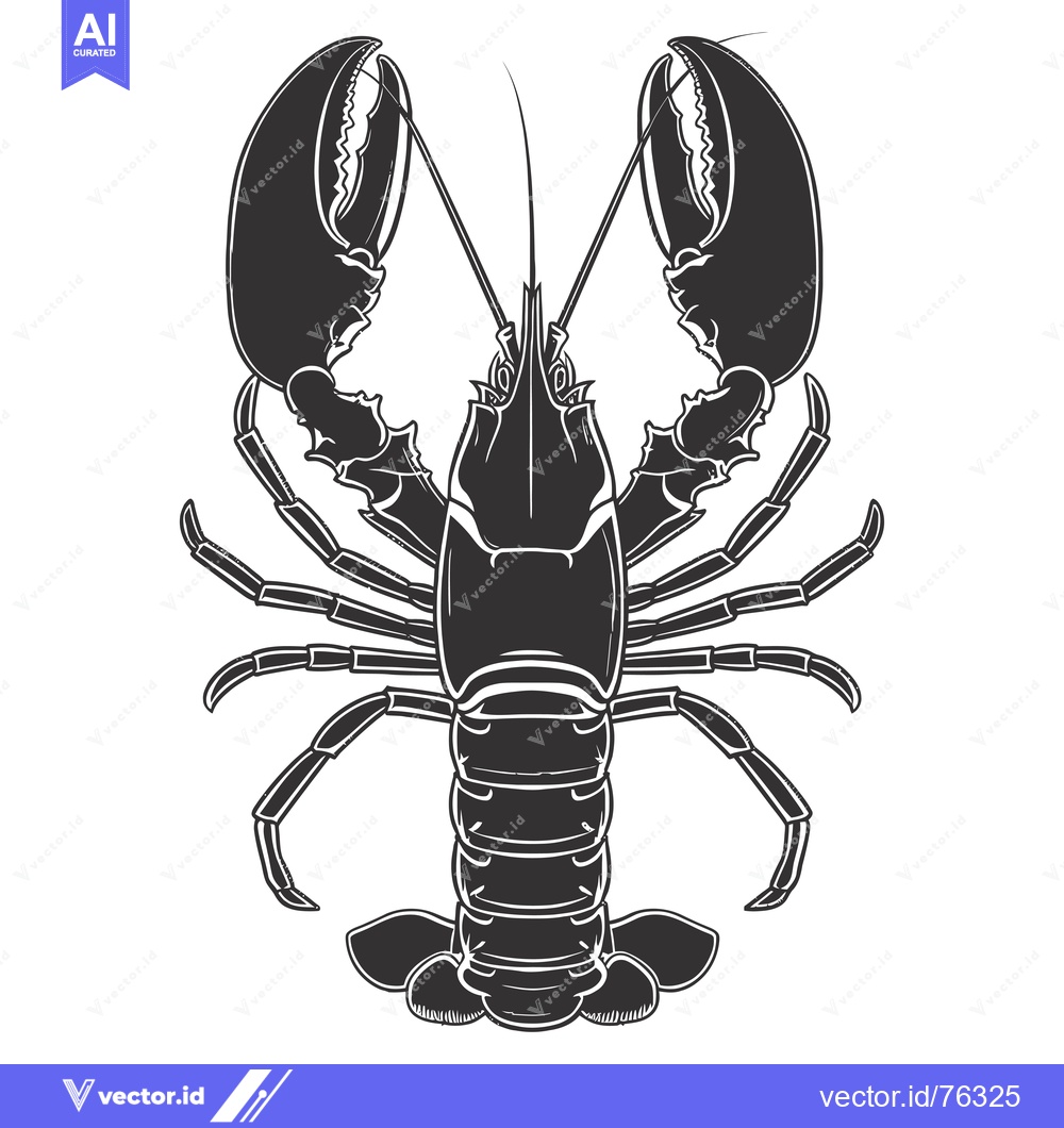 Premium Vector dari Black and White Illustration of a Lobster with Claws Raised