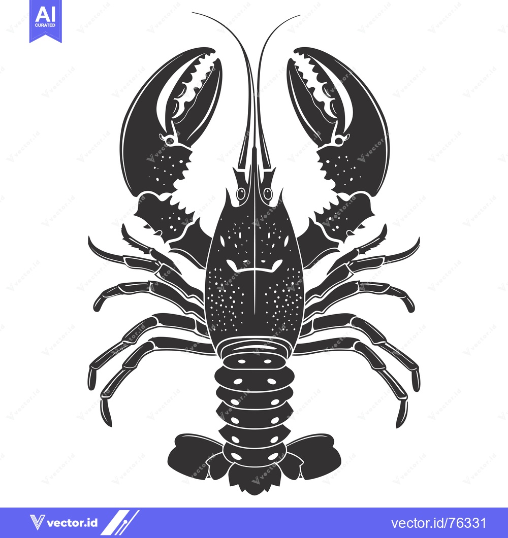 Premium Vector of Black and White Silhouette of a Lobster with Claws Up
