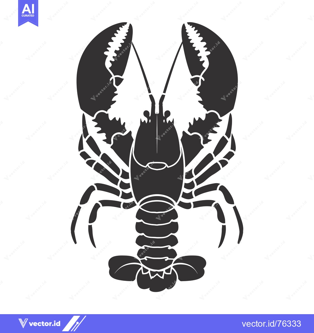 Premium Vector of Black and white silhouette of a lobster with its claws raised