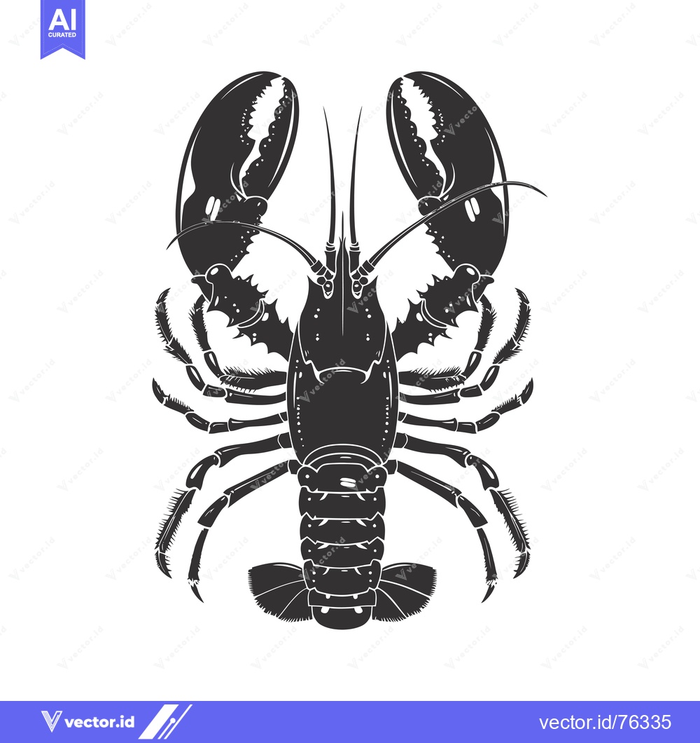 Premium Vector of Black and white silhouette of a lobster with claws