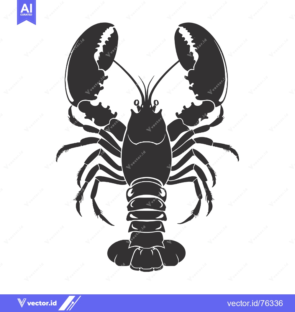 Premium Vector of Black and white silhouette of a lobster with large claws