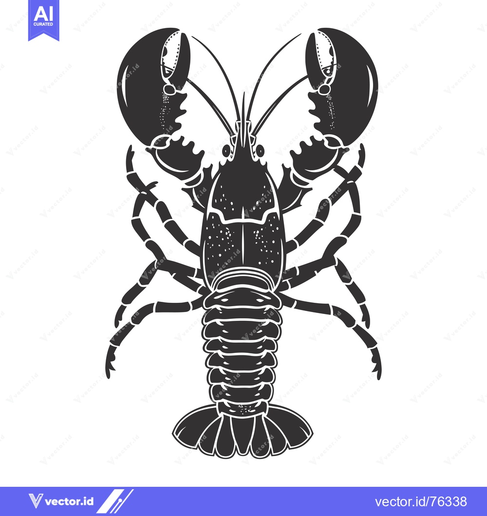 Premium Vector of Black and White Silhouette of a Lobster with Claws Raised