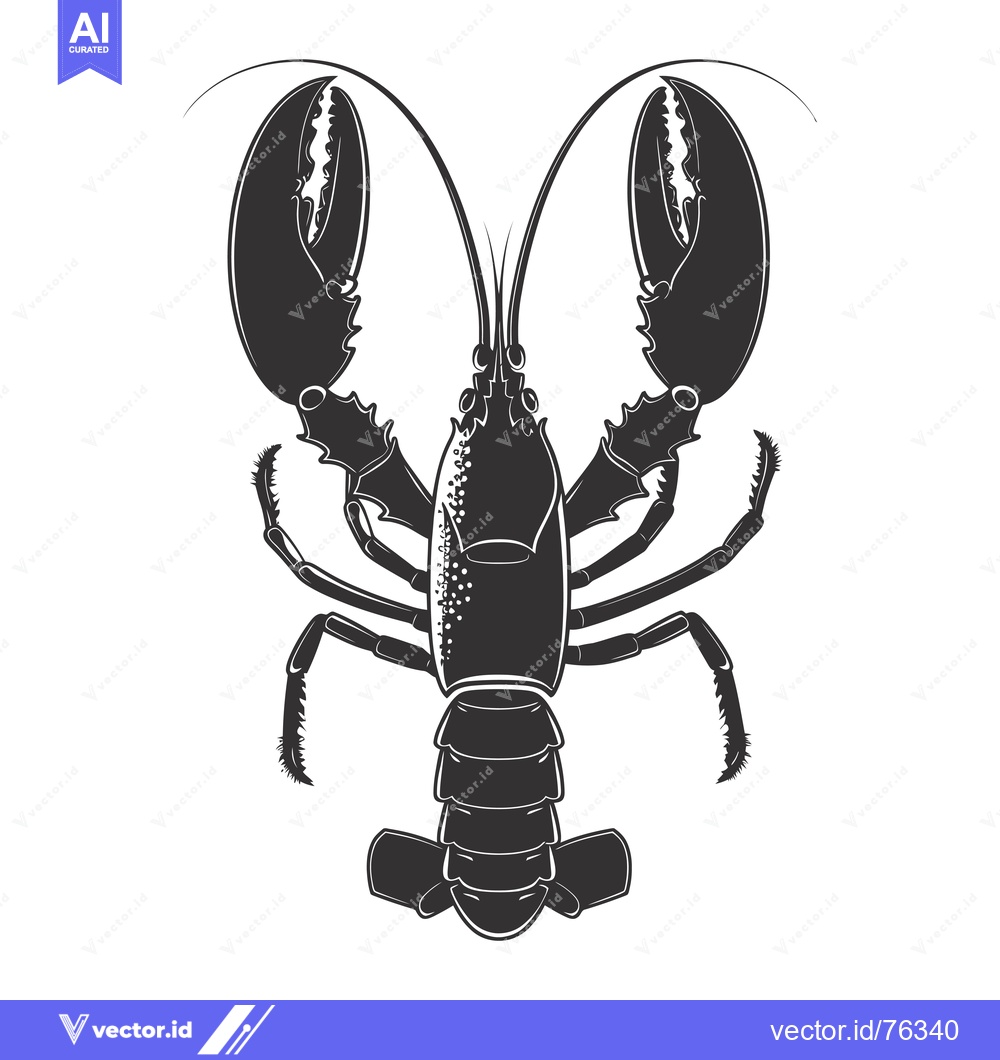 Premium Vector dari Black and White Silhouette of a Lobster with Claws Up